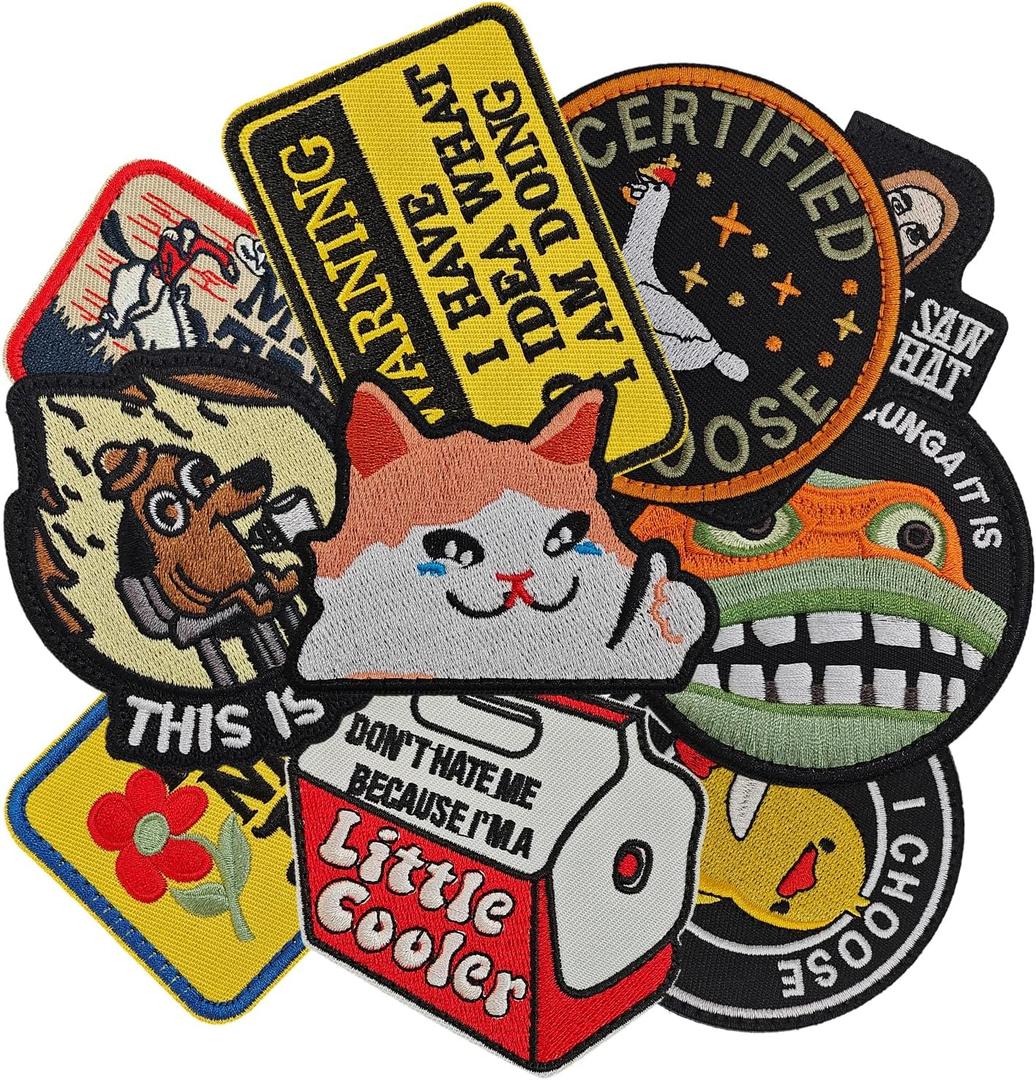 10PCS Funny Patches with Hook and Loop, Embroidered Morale Patch for Backpacks, Tactical Bag, Vests, Hats(Style-1) (VEL-04) 10PCS Funny Patches with Hook and Loop, Embroidered Morale Patch for Backpacks, Tactical Bag, Vests, Hats(Style-1) (VEL-04)