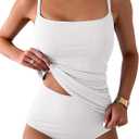 Eomenie Women's Swimsuit Tankini Tummy Control Bathing Suits Two Piece Full Coverage Slim Swim Suits with High Waisted Bottom, White-Ribbed, M