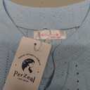 PerZeal Women's Summer Tops Tunic V Neck Ruffle Half Sleeve Blouses Short Sleeve Casual Loose Tops T-Shirts Light Blue X-Large