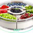 Divided Serving Tray with Lid and Handle,Large Snack Spinner,Snackle Box Container, Multi-Purpose Food Platter for Charcuterie Veggie Fruit, Taco Tuesday Movie Night Travel Beach Picnic Essentials (12" W-1pcs-6 Compartments, White)