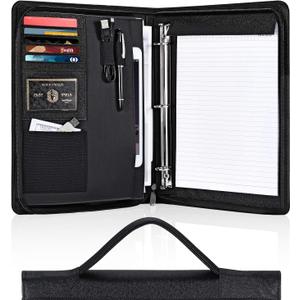 Portfolio Binder, Pacific Mailer 3 Ring Binder Portfolio Organizer with Leather Folder Writing Pad Zipper Business Notebook Binders Tablets Notepads Resumes Documents Holder for Men Women