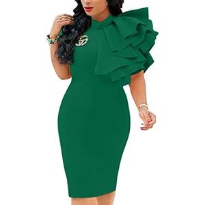 XXTAXN Women's Cocktail Bodycon Ruffle Sleeveless Formal Midi Pencil Dress XL