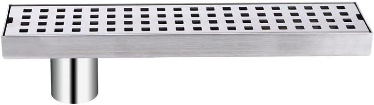 11.8" Linear Shower Drain,Rectangle Shower Floor Drain with Grate Offset Side Outlet Stainless Steel Brushed Finish