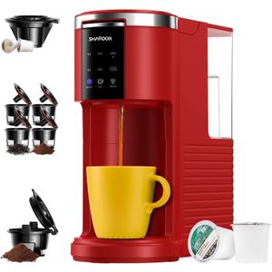 SHARDOR 3 in 1 K Cup Coffee Maker, Single Serve Coffee Maker for K Cup Pods & Ground Coffee & Teas, 6 to 14oz Brew Sizes, 40oz Detachable Water Reservoir, Compact Design, Red