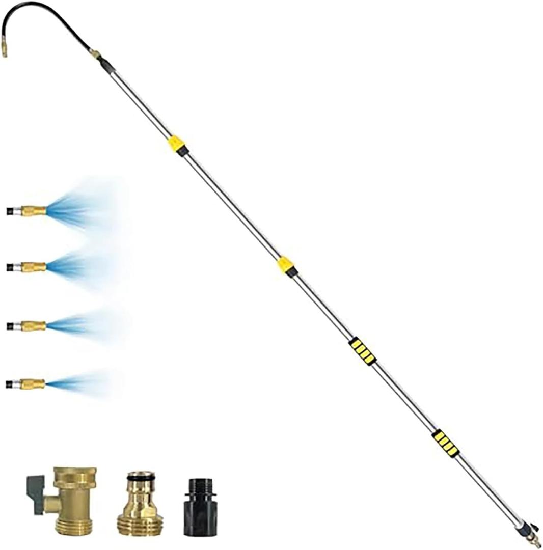 Buyplus 16FT(24FT Reach) Telescopic Gutter Cleaning Tools from the Ground, Long Reach Gutter Cleaner Wand with Hose Attachment, Rain Gutter Cleaner Tool with Extension Pole for 2nd Story House