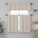 2 x Lecloud Estelle Linen Light-Filtering Curtain Tiers, Kitchen Short Curtains 24 Inch Length, Soft Textured Curtains, Rod Pocket Window Treatments (Each 30 W x 24 L, 2 Panels Set, Linen)