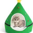 Green Christmas Tree Cat House - 2 in 1 Foldable Cat Bed Tent with Self Warming Feature