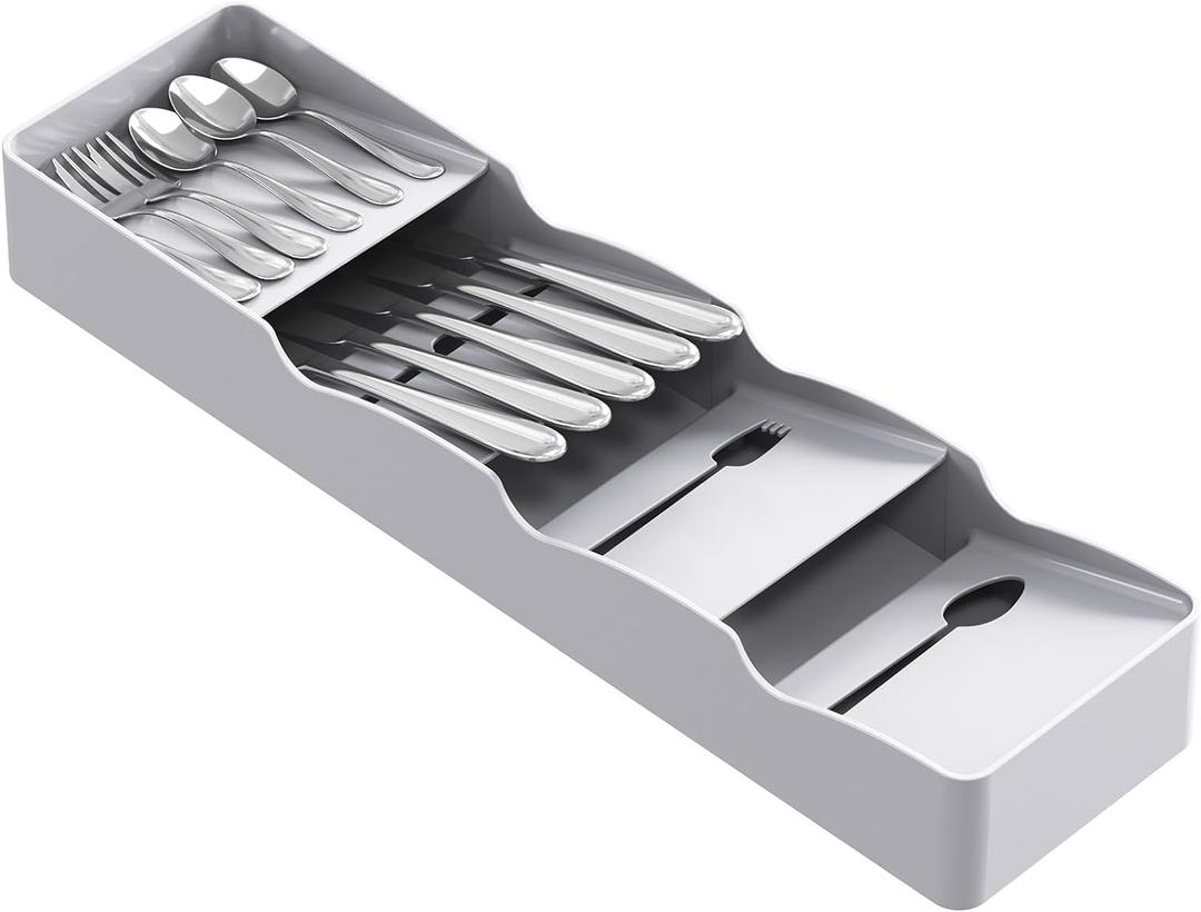 Lifewit Small Flatware Drawer Organizer, Compact Narrow Silverware Tray for Kitchen Drawers, Plastic Cutlery Holder for Spoons, Forks, Knives  Fits Small & Slim Kitchen Drawers, Gray