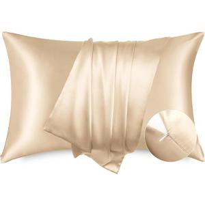 Bedsure Satin Pillowcase with Zipper, Similar to Silk Pillow Cases 2 Pack, Silky & Soft Satin Pillow Cases Standard Size for Hair and Skin, Champagne Pillow Covers, Gifts for Women Men, 20x26 Inches