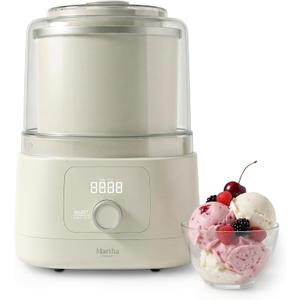 Martha Stewart Ice Cream Maker, 2 Quart Double-Insulated Freezer Bowl, Sorbet & Frozen Yogurt, Ready in 20 Minutes, Mix-Ins Chute, Easy to Clean, Linen Cream