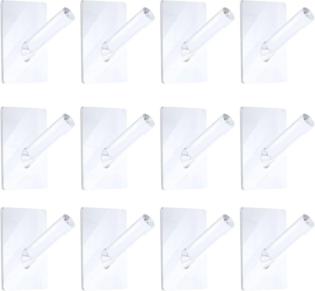 Jetec 12 Pieces Acrylic Wall Mounted Coat Hooks Hat Rack Robe Single Organizer Adhesive Clear Wall Hook Decorative for Clothes, Hat, Towels Hanger(Clear)