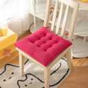 YUNZLAN Square Chair Pad 18" Non-Slip Chair Cushions Flocked Chair Seat Cushion with Ties for Dining Room, Kitchen and Office Outdoor Indoor (Rose)