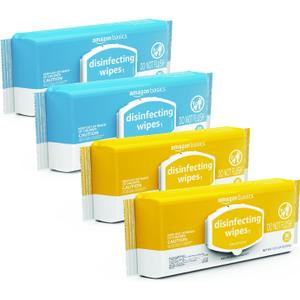 Amazon Basics Disinfecting Wipes, Lemon & Fresh Air Scent, Multi-Surface, Sanitizes/Cleans/Disinfects/Deodorizes, Strong & Convenient, 320 Count (4 Packs of 80)