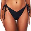 TZLDN Womens Bikini Bottoms Sexy Cheeky String Tie Side Brazilian V-Front V-Back Swimsuit Bathing Suit (Small, Black)