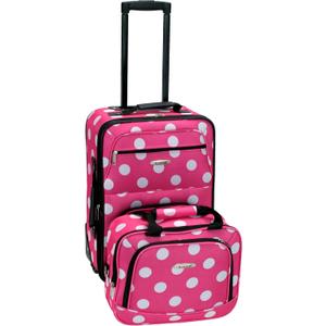 Rockland Fashion Softside 2 Piece Luggage Set, Expandable, (14" Tote/19" Upright), Pink Dot