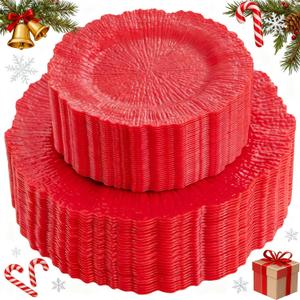SUT 60 PCS Red Plastic Plates for Party, Fancy Disposable Plates, Include 60 10" Dinner and 60 7" Dessert Platos for Party & Wedding