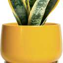 G EPGardening Ceramic Pots for Plants - 7 Inch Plant Pot with Drainage Hole and Saucer, Modern Ceramic Planter for Indoor Outdoor, Round Flower Planter, Gifts for Plants Lovers, Home Decor, Yellow