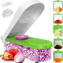 LHS Manual Food Processor Large Vegetable Chopper, 1002ML Pull String Chopper Garlic Mincer Onion Cutter for Veggies,Salad,Fruits, Nuts, BPA Free, WHITE (7 in 1, Green)