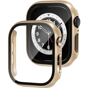 2-Pack 46 mm Shockproof Case for Apple Watch Series 10/11 Ultra-Thin Scratch Resistant Watch Case 9H Tempered-Glass Screen Guard + PC Bumper, Champagne Gold