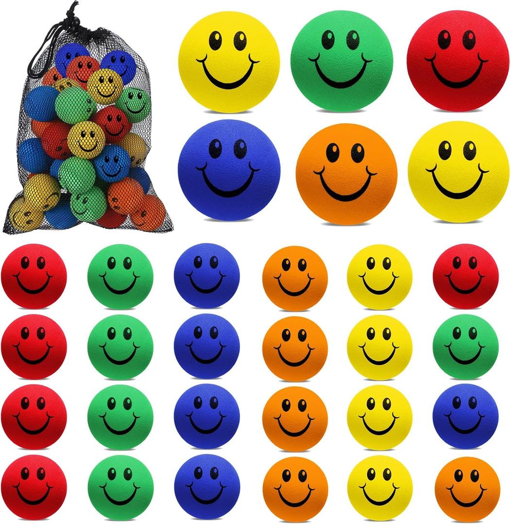 Soulchen 30pcs Foam Ice Hockey Pucks Diameter 3" Thickness 1" Happy Emotion Knee Indoor Ice Hockey Pucks with Mesh Bag for Practicing and Classic Training Birthday Gift Decoration