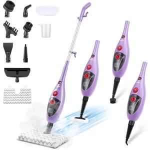 Steam Mop With MultiPurpose Handheld Steam Cleaner Detachable, Cleaner for Hardwood/ Tile/ Laminate Floors/ Windows/ Sofa/ Wall with 11 Accessories and Washable Dual-side Pad - Purple