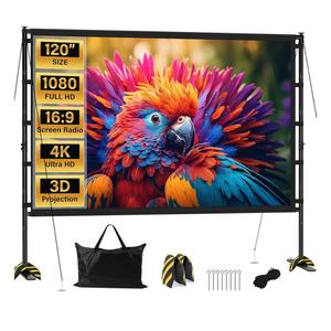 Outdoor Projector Screen with Stand 120 Inch, 16:10 4K HD Portable Projector Screen Indoor, Movie Screen with Carry Bag, Sandbags, Projection Screen for Backyard, Camping, Home Theater