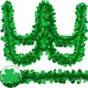 Prashent 2 Pack St Patricks Day Tinsel Garland Decoration 66 Feet Hanging Metallic Green Shamrock Garland for Irish Festival Mantle Wall Window Decor