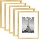 upsimples 9x12 Picture Frame Set of 5, Display Pictures 6x8 with Mat or 9 x 12 Without, Wall Gallery Photo Frames, Gold