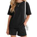 Vinsatin Girls' 2 Piece Summer Outfits, Black, 5-6 Years