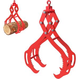 Log Lifting Tongs 32 Inch - 2700LBS Load Capacity Heavy Duty Log Grapple with 4 Serrated Claw Hooks & Handles, Logging Tongs for Tractors, Trucks, Forklifts, Red