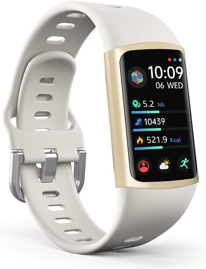 FITVII FINO 2 Slim Fitness Tracker, Smart Watch with Blood Oxygen, Sleep Monitor, 24/7 Heart Rate & Blood Pressure, IP68 Waterproof Health Activity Trackers with Calories Step Counter for Women Men (White)