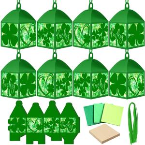 Maitys 16 Sets St. Patrick's Day Paper Lantern Ornaments Craft Kit for Adults, DIY Irish Clovers Shamrocks Lanterns with Tissue Paper Glue Handcrafts for Home Activities Decorations
