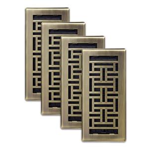 Decor Grates (4-Pack) AJH410-A Oriental Floor Register, 4x10 Inches, Antique Brass Finish
