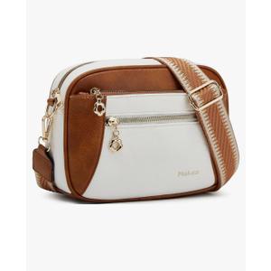 Crossbody Purse for Women Small Crossbody Bags Trendy Vegan Leather with Adjustable Shoulder Straps Gift for Mother Wife Mom, Beige with Brown Crossbody Purse for Women Small Crossbody Bags Trendy Vegan Leather with Adjustable Shoulder Straps Gift for Mother Wife Mom, Beige with Brown