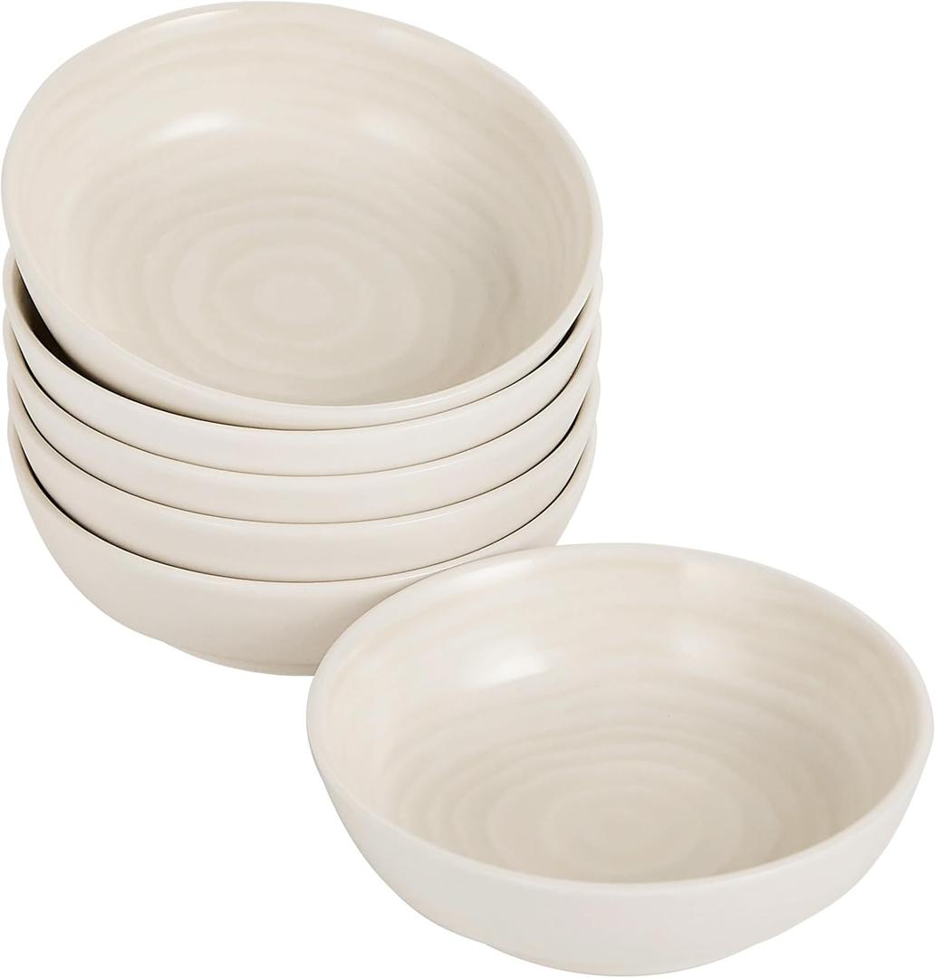 Dipping Bowls, Soy Sauce Dishes, 4 OZ Small Serving Bowls & Appetizer Plates Set of 6, Ceramic Ramekins for Sushi, Condiment, Ketchup, BBQ Party, 4 Inch (Matte Wood Grain)
