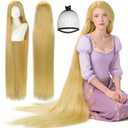 ANOGOL Hair Cap+ 160 cm / 62 inch Long Blonde Straight Wig Women Cosplay Princess Wig Blonde Anime Wigs Blond Cosplay Wigs Blond Synthetic Hair Halloween Party Costume Outfit
