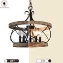 20" Farmhouse Chandelier, 5-Light French Country Drum Chandelier Over Table, Wood Chandelier for Kitchen Island Dining Room Entryway