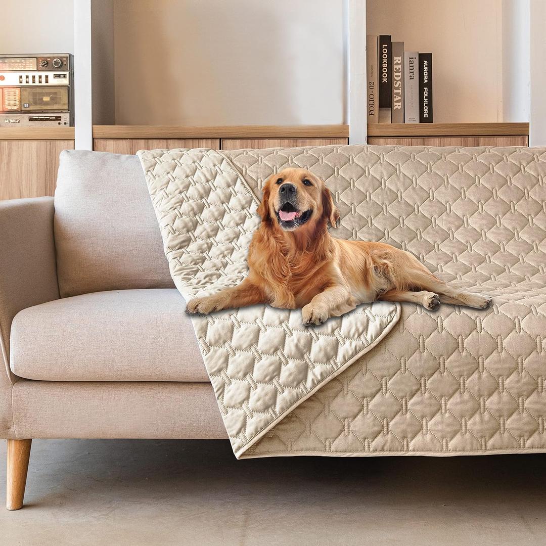 gogobunny 100% Double-Sided Waterproof Dog Bed Cover Pet Blanket Sofa Couch Furniture Protector for Puppy Large Dog Cat, Reversible (82x102 Inch (Pack of 1), Dark Beige/Light Beige) 