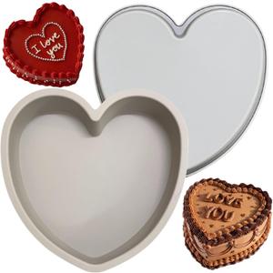 Heart Shaped Cake Pans 8 Inch  Set of 2 Nonstick Silicone Heart Cake Pan for Baking, Oven & Microwave Safe Molds  Durable, Easy-Clean Matte Surface - Grade Novelty Shaped Cake Pans (Gray)