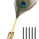 PATIKIL Peacock Feather Ballpoint Pens Bulk, Metal Holder Black Ink Vintage Quill Writing Pens with 5 Pieces Refill for Office, Wedding Signature, Gold