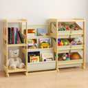 Kids Bookshelf and Toy Storage Organizer with 3-Tier Book Display and Shelves, Kids Toy Organizers and Storage with Bins, Book Shelf for Kids Rooms, Playroom Decor for Toddler Bedroom Nursery (White)