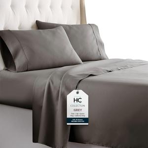 HC COLLECTION Bed Sheets Set Queen with 2 Pillowcases, Hotel Luxury Platinum 1800 Series Brushed Microfiber Deep Pocket Fitted Sheet, Fade Resistant Ultra Soft 4 Pcs Bedding for Hot Sleepers, Gray