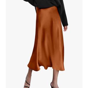 Zeagoo Womens Satin Skirt High Waist Midi Skirt Flowy Hem Silk Skirts Casual Summer Slip Skirt, Size: M