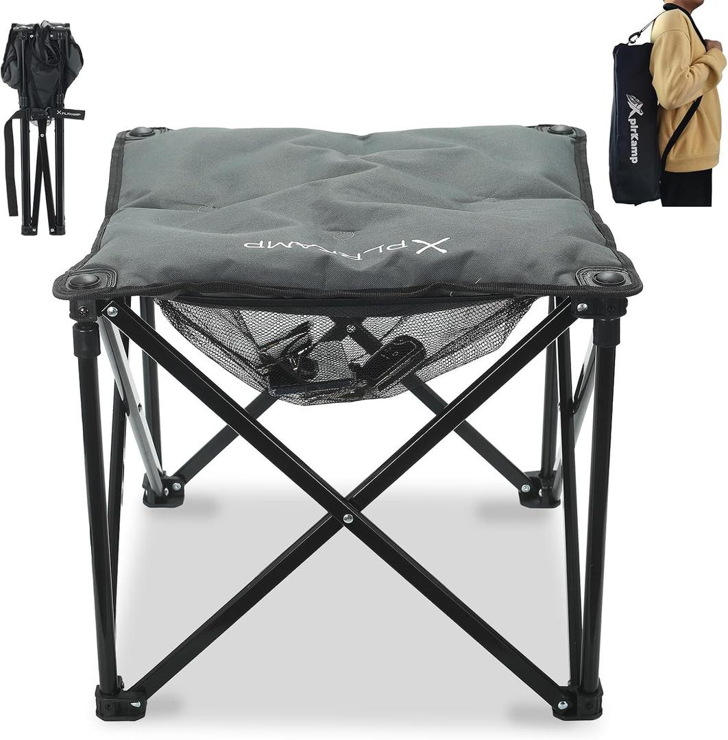Padded Camping Stool, 18 Inch Oversized Camping Foot Rest, 500lb Outdoor Folding Camp Chair Portable Camping Ottoman for Camping Gardening w/Storage Net, Carry Bag (1, DarkGreen)