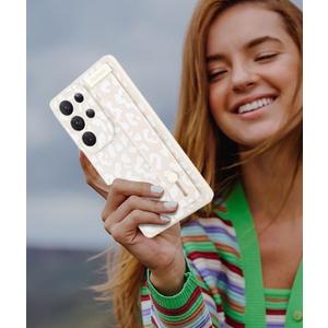 OOK Compatible with Samsung Galaxy S21 Ultra Leopard Case with Wrist Strap, White Leopard TPU Shockproof Protection Slim Cover with Camera Protection for Women Girls