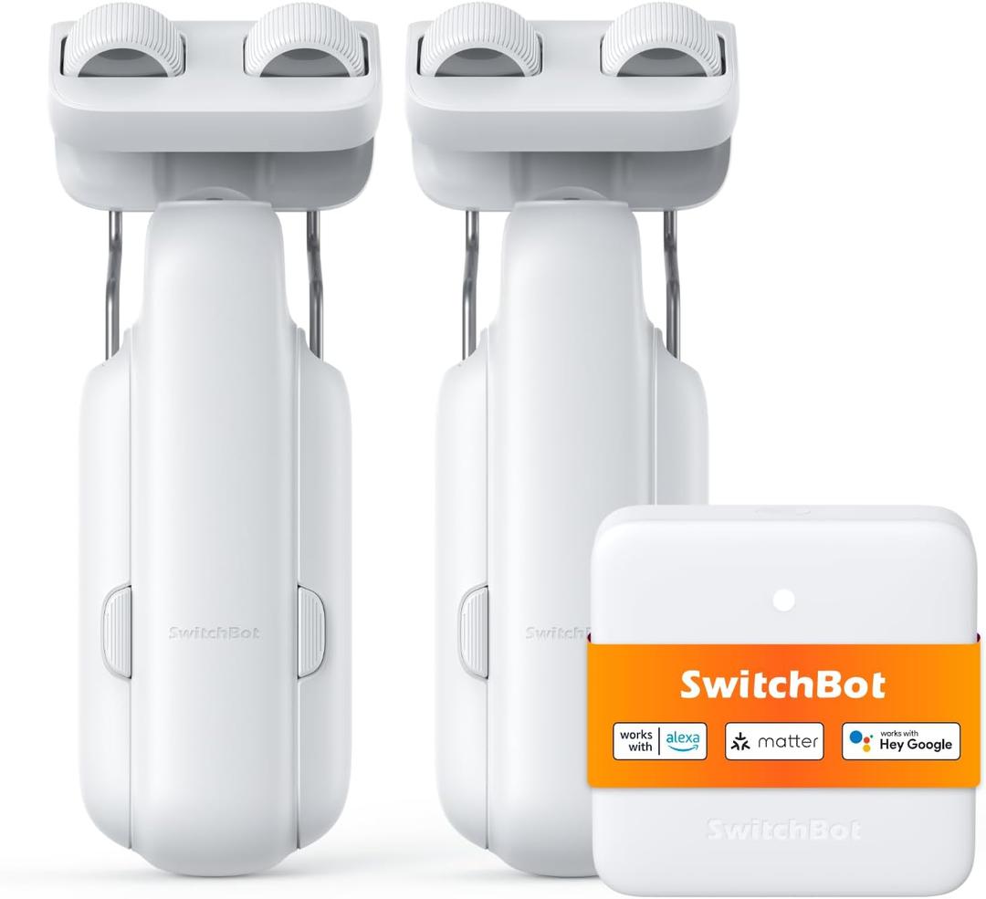 SwitchBot Smart Automatic Curtain Opener 2 Pack with Hub Mini - WiFi Remote Control with App/Timer, Performance Upgrade, Compatible with Alexa, Google Home, HomeKit