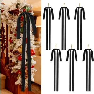 Leavans 6PCS Large Velvet Christmas Wreath Bows 24x15 Inch Vintage Xmas Tree Topper Ribbon Bow Rustic Christmas Staircase Crafts Gift Bows for Christmas Outdoor Indoor Decor(Black)