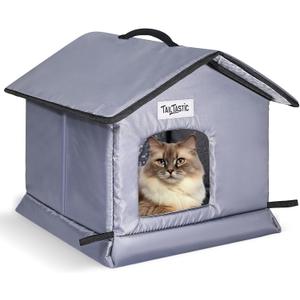 Outdoor Cat House Weatherproof & Insulated for Winter - Upgraded Seamless Bottom Feral Cat Shelter, Waterproof Cat Houses for Outdoor Cats, Easy to Assemble Outside Cat House with Mat (Grey, S)