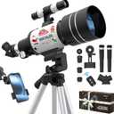 Telescope for Beginners, 70mm Aperture Refractor Astronomy Telescope with 300mm Focal Length, 15X-150X Magnification, Tripod, Phone Adapter, Wireless Remote (White)