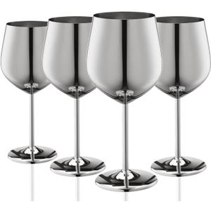 Stainless Steel Wine Glasses Set of 4, 18oz Unbreakable Metal Wine Glass, Fancy, Unique Wine Goblets for Outdoor, Travel, Camping and Pool, Ideal Gift for Wine Lovers (Silver)